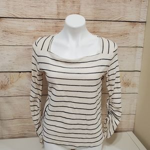 Anthropologie Square Neck Rudged Sleeves Striped Top Small